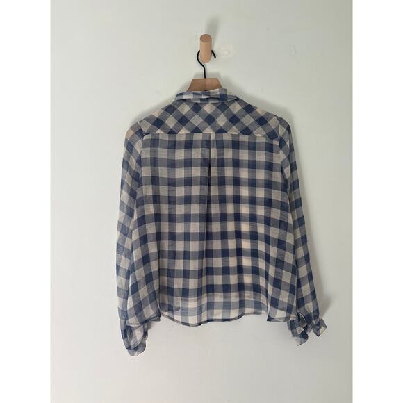 Free People Gauzy Gingham Button Up Shirt Womens Small Buffalo Plaid Semi Sheer - Picture 7 of 9